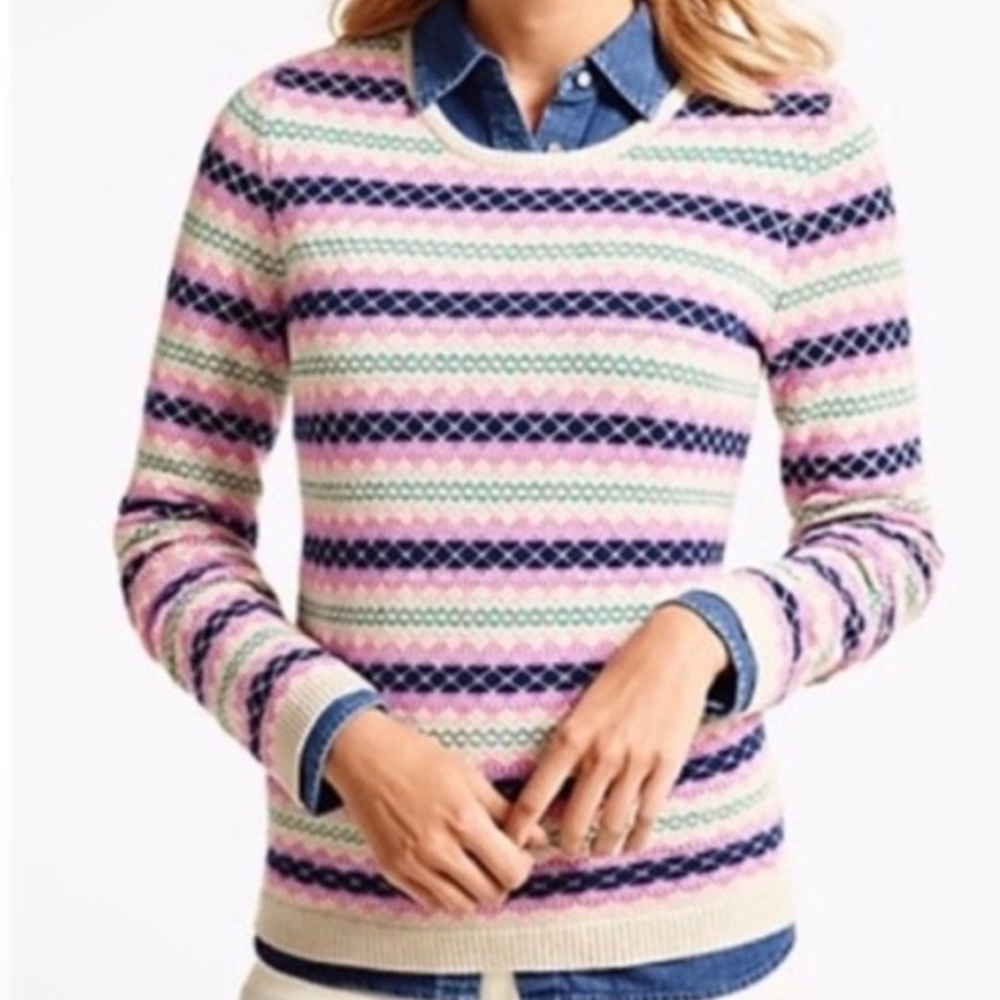 Talbots Fair Isle Pink and Beige Sweater Petite